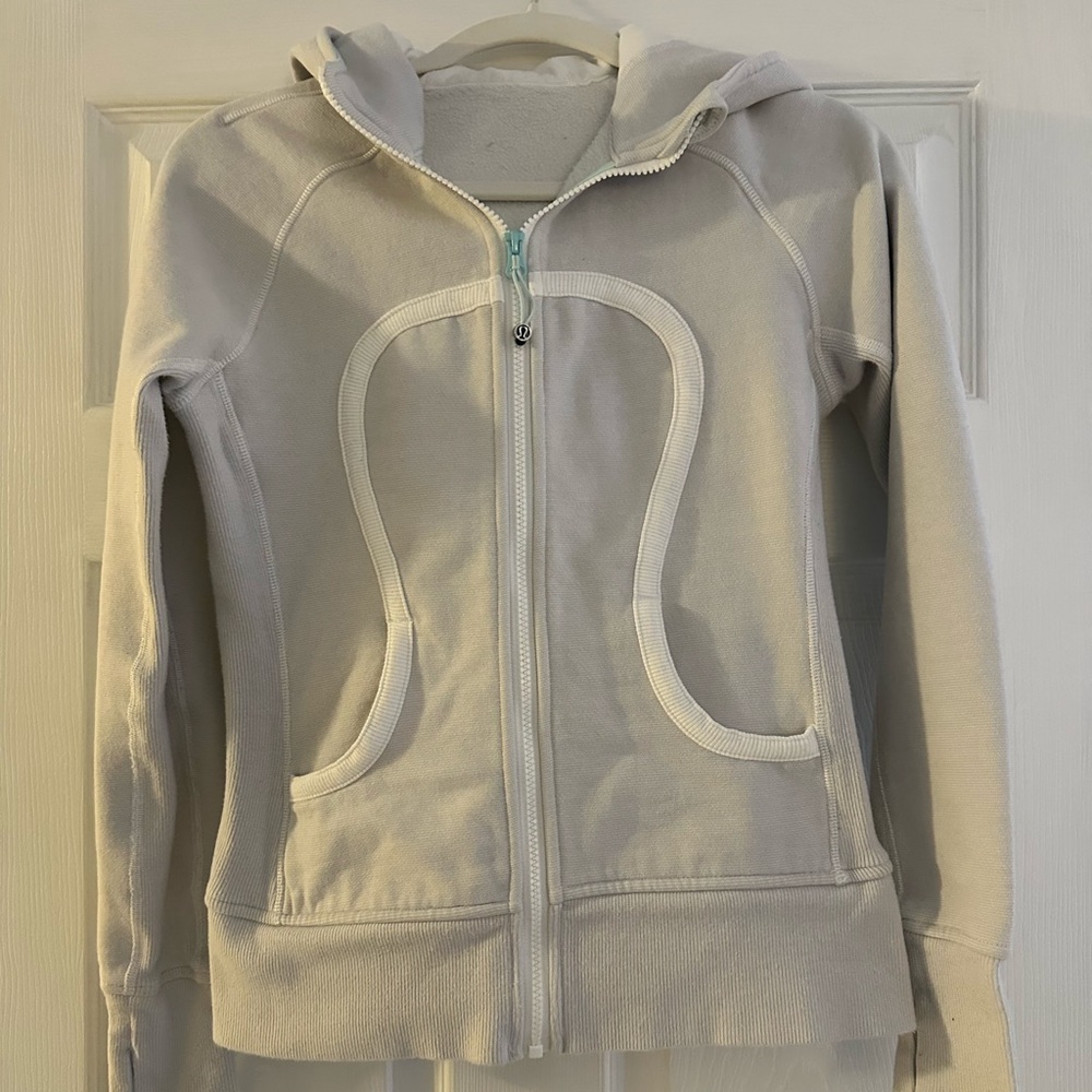 Lululemon Light Gray and white Zip-Up Hoodie